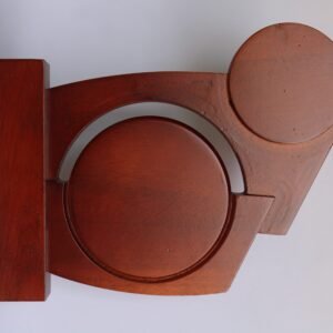 wooden award plaque trophy with circular display areas
